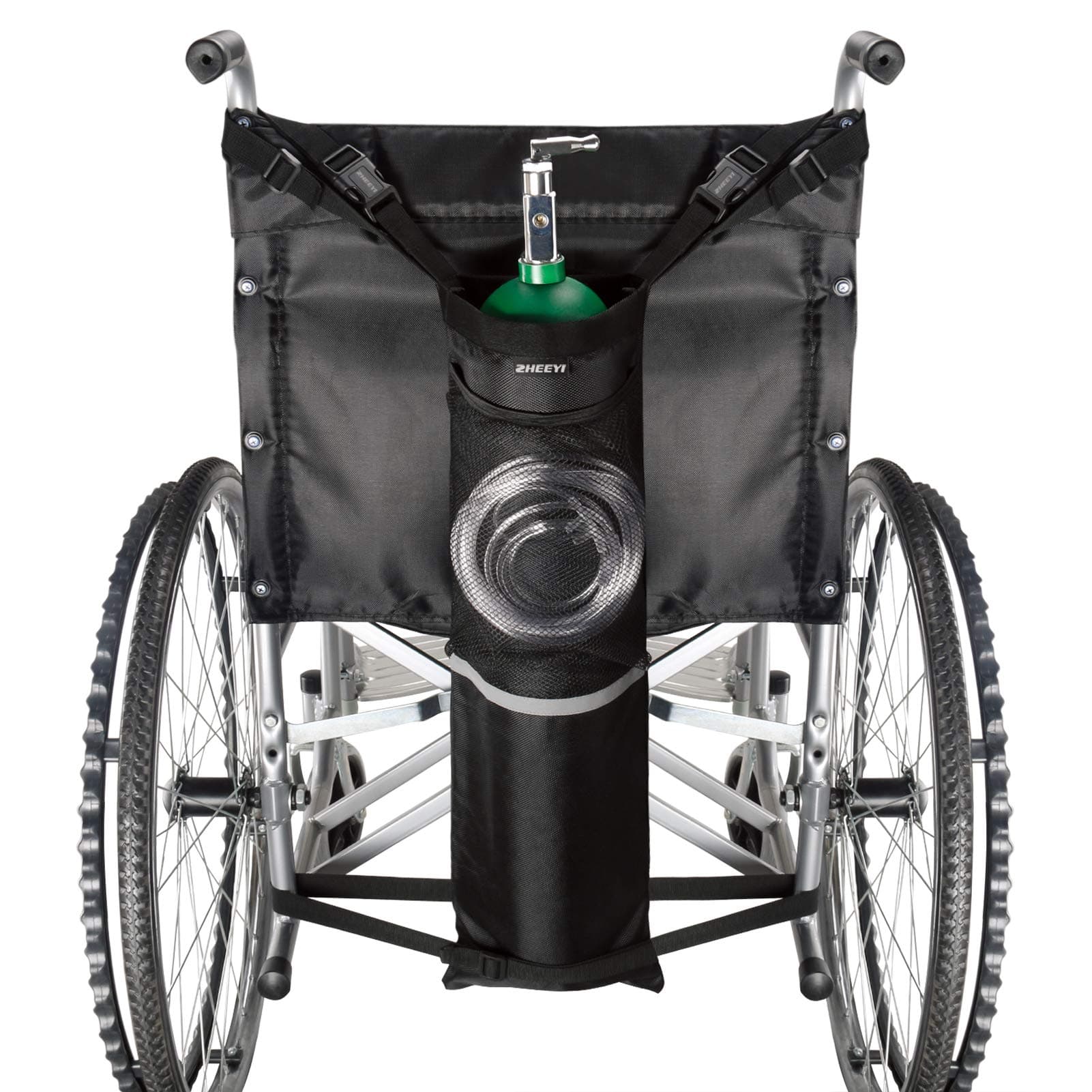 Oxygen Cylinder Bag for Wheelchairs with Buckles, Fits Any Wheelchair, Black (Fits Most Oxygen cylinders)