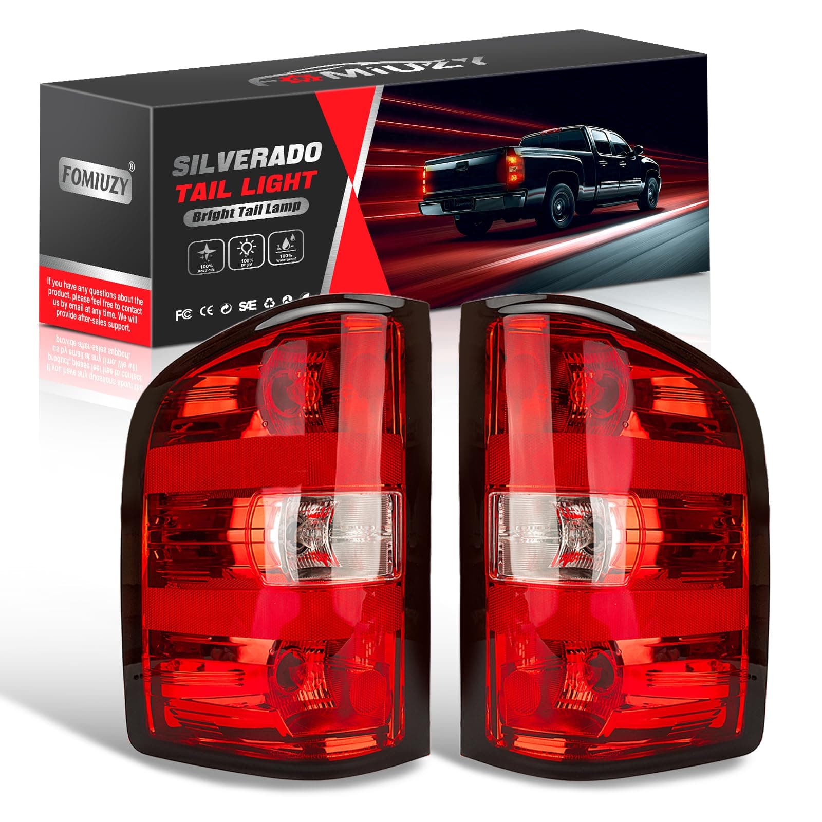 Tail Lights Assembly Fit 07-13 Chevy Silverado 1500 2007 2008 2009 2010 2011 2012 2013 2014 Chevrolet 2500 3500 HD 2500HD 3500HD Rear Brake Back Taillight Cover Left Driver Right Passenger