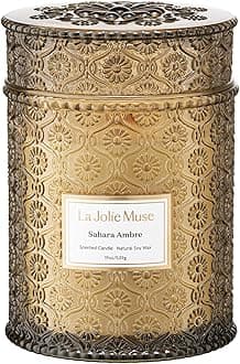 LA JOLIE MUSE | Sahara Amber Candle | Bergamot, Clove & Amber | 19 oz Wooden Wick | Natural Soy Wax | 90 Hours Clean Burn | Gift-Ready for Cozy Nights | Elevated Fall Décor