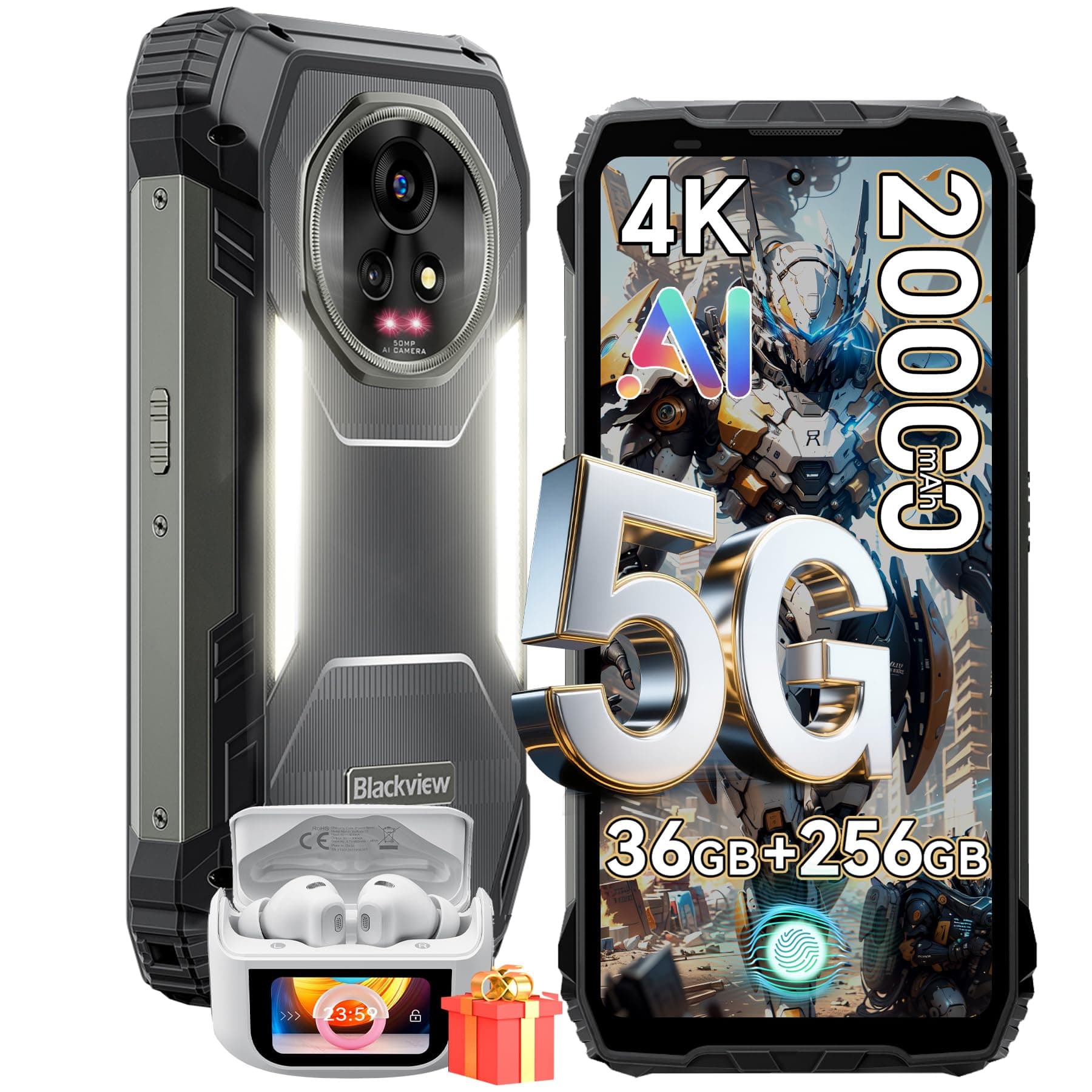 XPLORE 2 Gemini AI 5G Rugged Phone with Projector, Dimensity 8300 Android 15 6.73" 3.2K AMOLED 20000mAh/120W 36GB+256GB T-Mobile, 50MP+20MP Night Vision, 467LM Dual Camp Lights WiFi6E IP69K