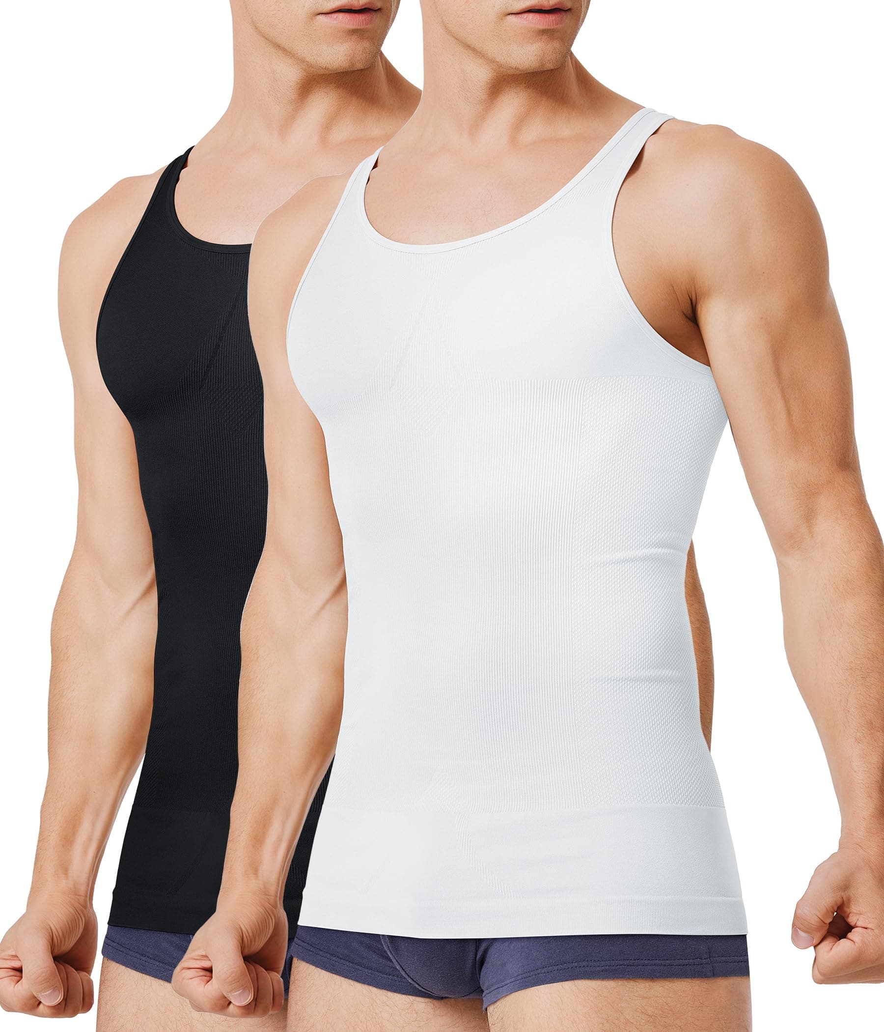 2 Pack Compression Shirt Men Slimming Body Shaper Vest Compression Tank Top Sleeveless Workout Shirts
