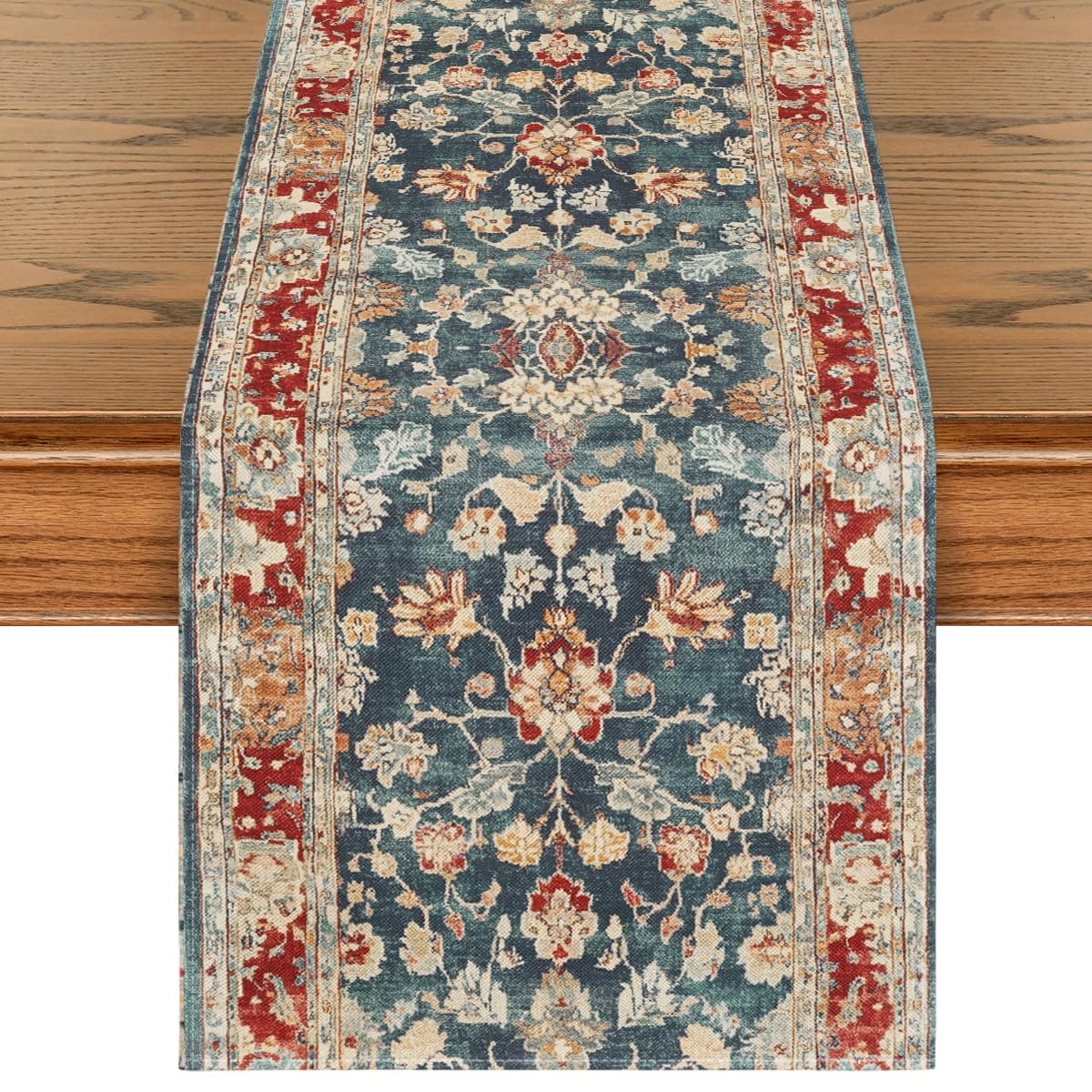 Boho Bohemia Style Red Table Runner, Country Rustic Farmhouse Magical Fall Kitchen Dining Table Decoration for Home Party Decor 13x72 Inch