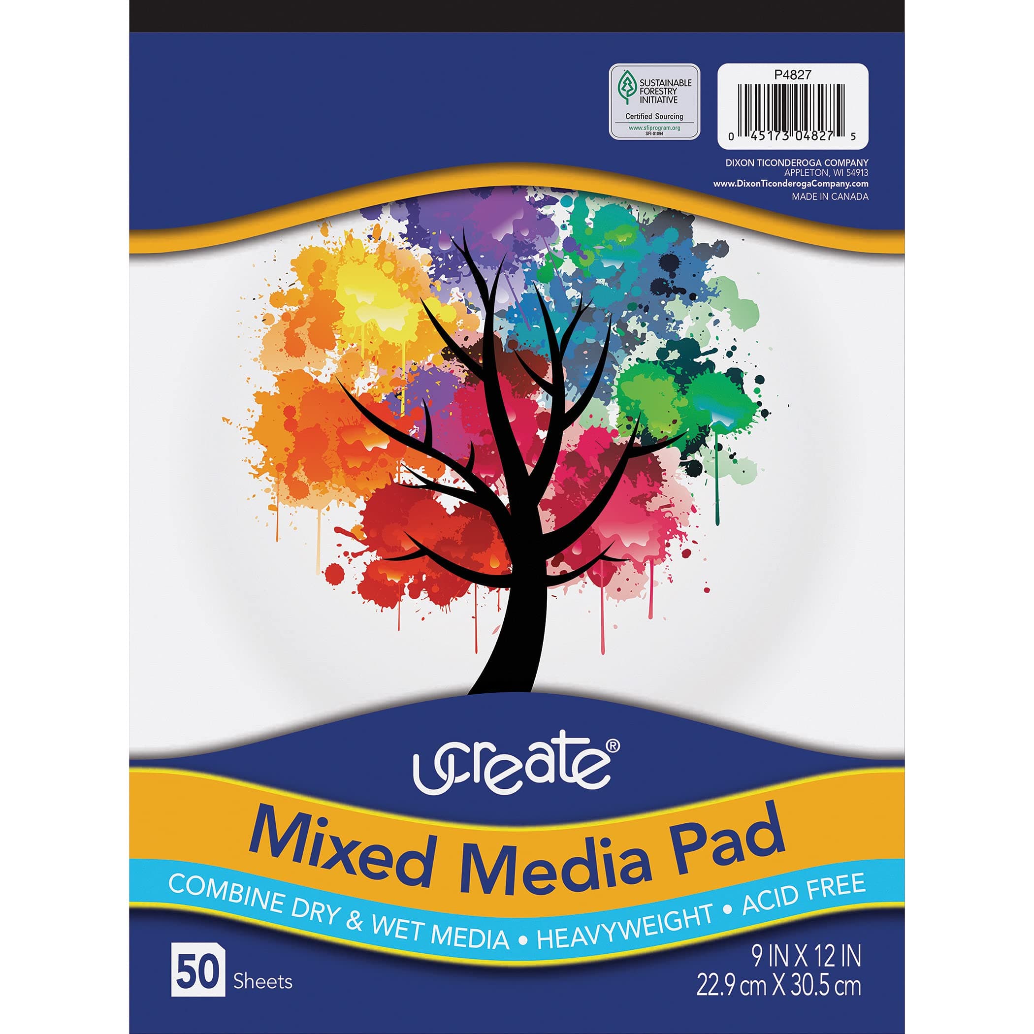 UCreate Mixed Media Pad, 9" x 12", 50 Sheets, White
