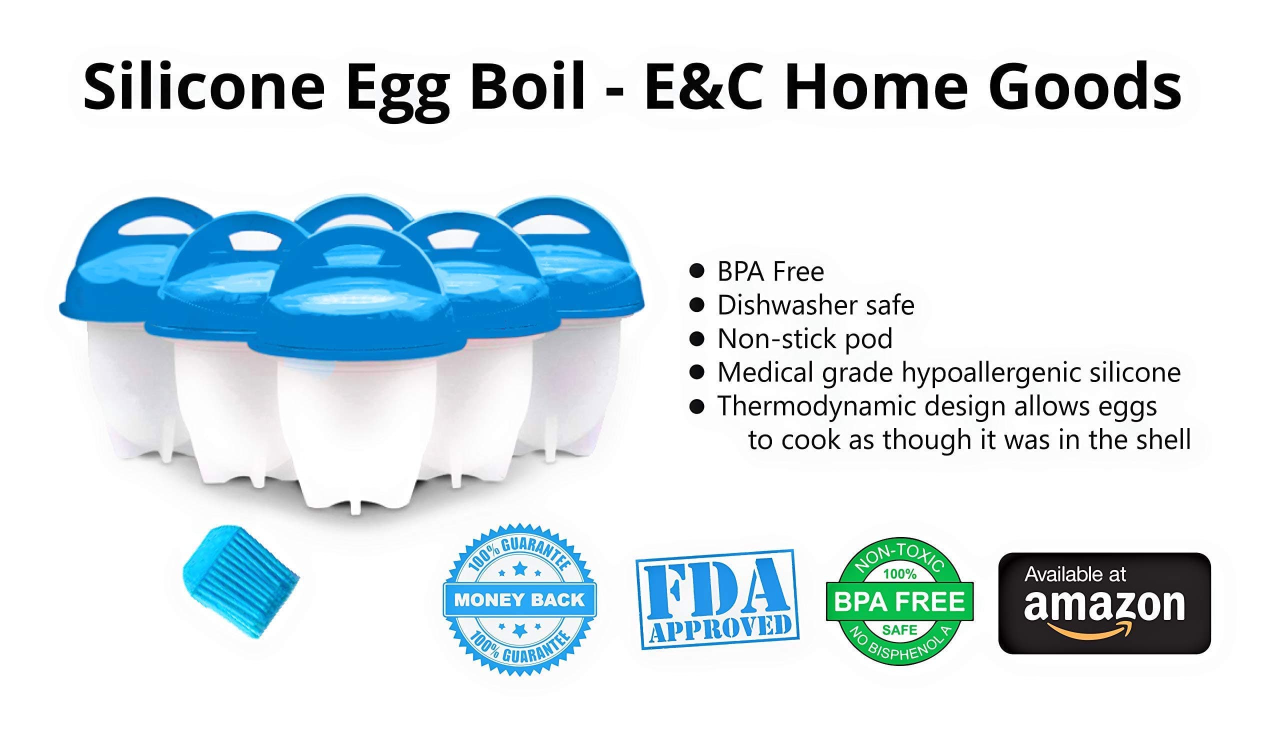 SILICONE EGG BOILER BY E&C HOME GOODS | SILICONE EGG POACHER CUPS | BPA FREE NON STICK EGG CUP | BONUS OIL BRUSH INCLUDED | MAKE PERFECT EGGS EVERY TIME! [6-PACK, BLUE]