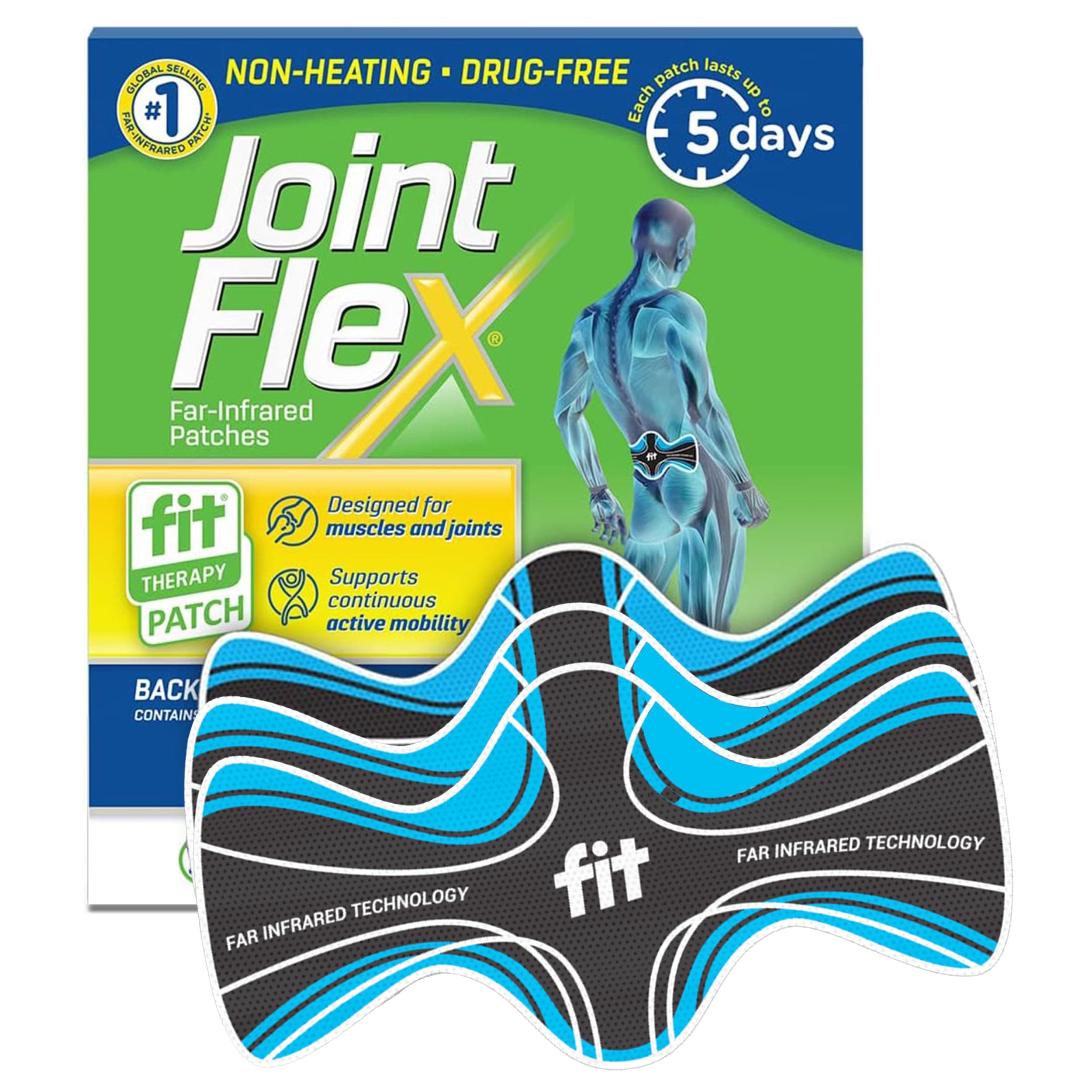 JointFlex FIT Therapy Far Infrared Patch for Lower Back, Supports Continuous Active Mobility, up to 5 Days/Patch, Synthetic, Water Resistant, Non-Heating, Drug-Free—3 Pack, 7.87"x 3.93"