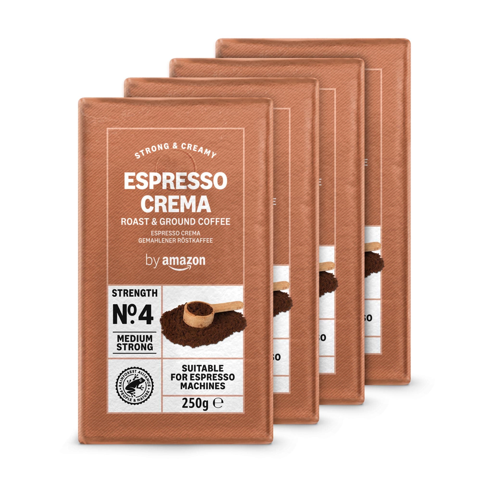 Ground Coffee Espresso Crema, Medium Roast, 250 g, Pack of 4 - Rainforest Alliance Certified
