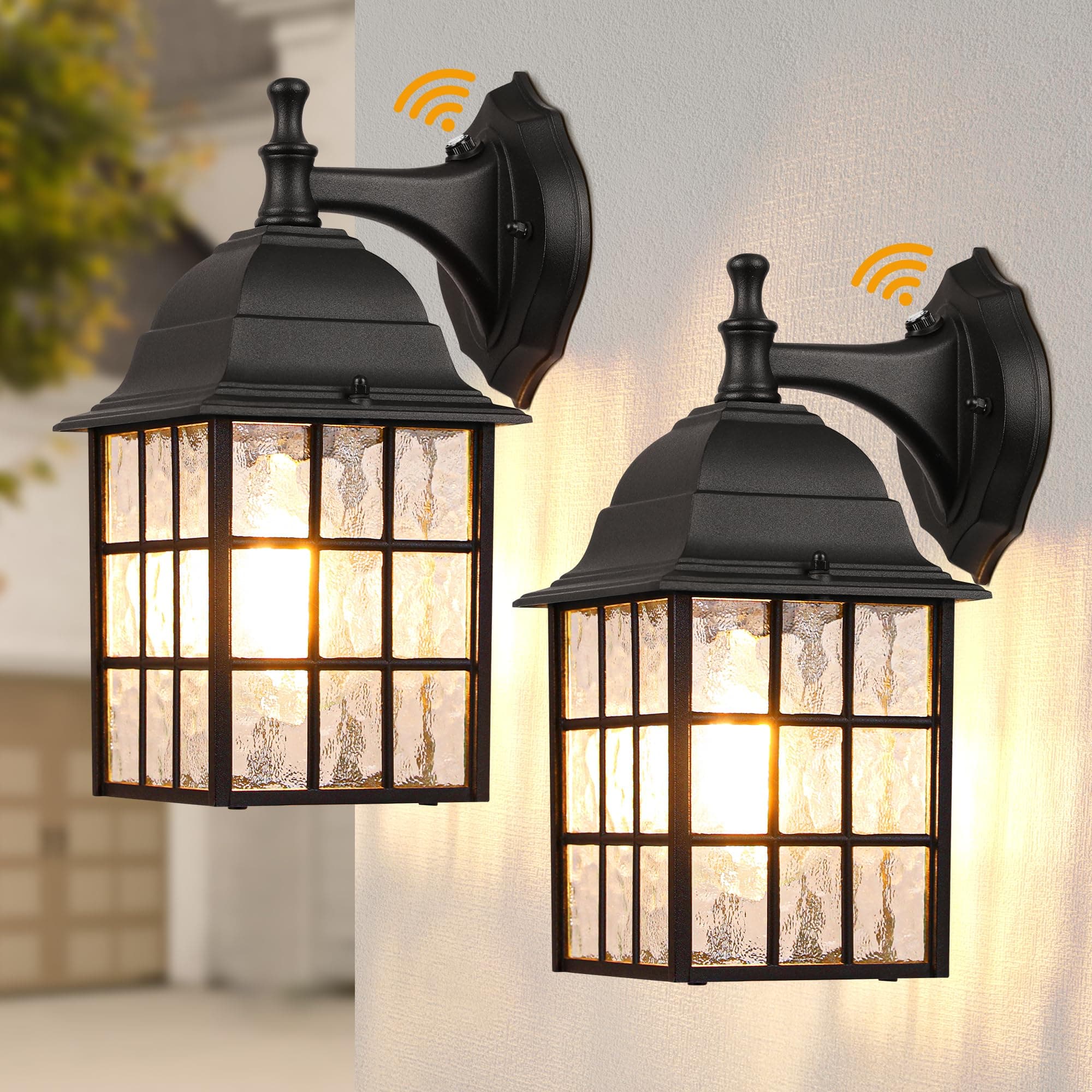 WIHTU 2-Pack Dusk to Dawn Outdoor Wall Lights, Sensor Exterior Light Fixtures, Porch Lights, Black Waterproof Wall Sconces, Outside Lighting for Garage, Front Door