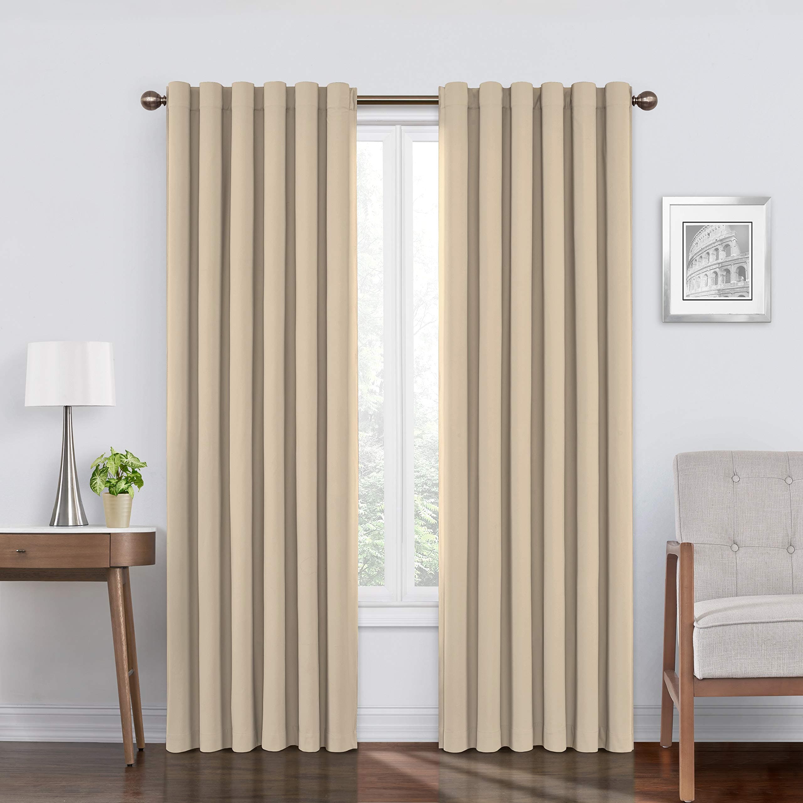 Eclipse Bradley Thermal Insulated Single Panel Rod Pocket Darkening Curtains for Living Room, 50 in x 84 in, Cafe