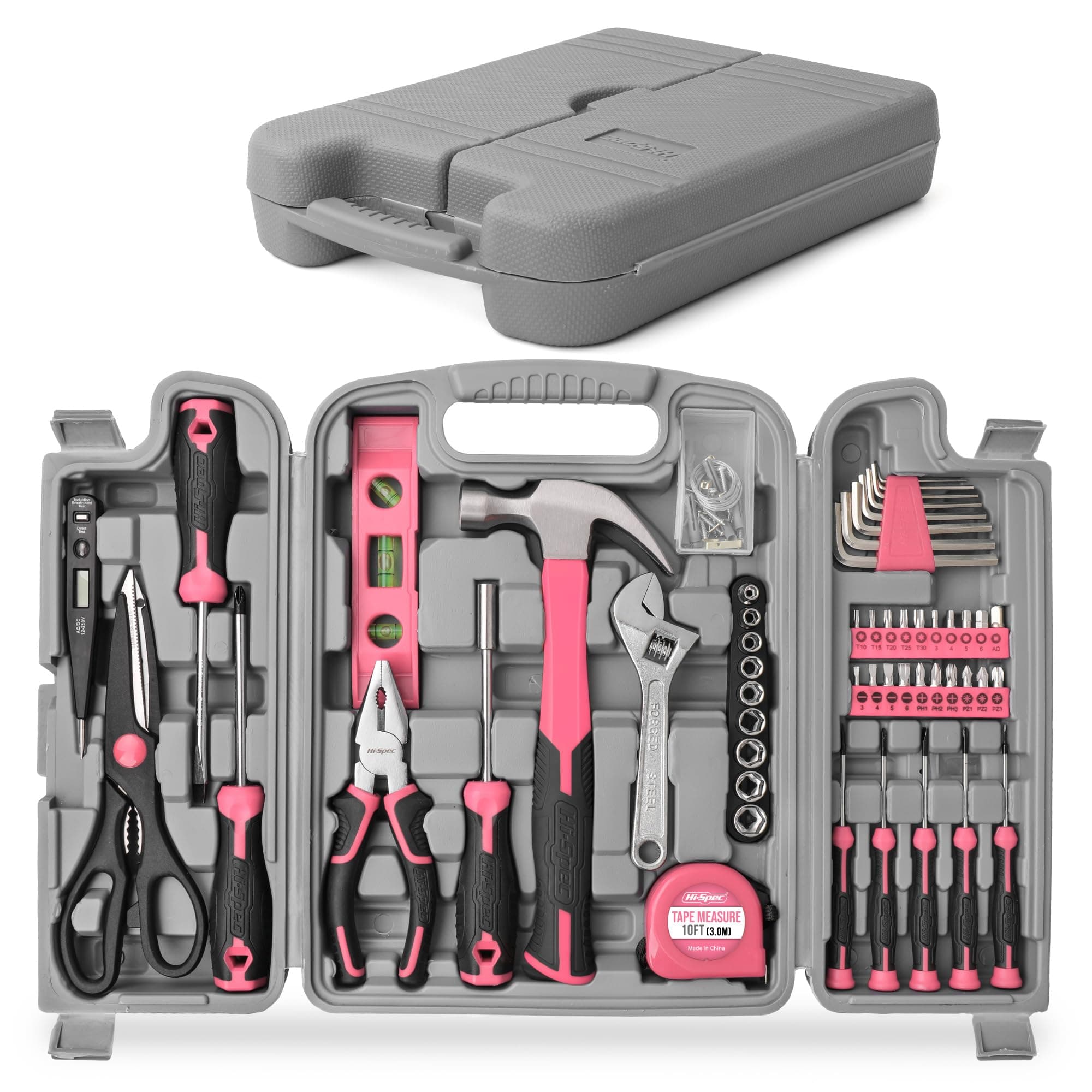 Hi-Spec 56pc Pink Home & Garage Tool Kit Set. Essential Hand Tools for DIY Repairs Complete in a Box