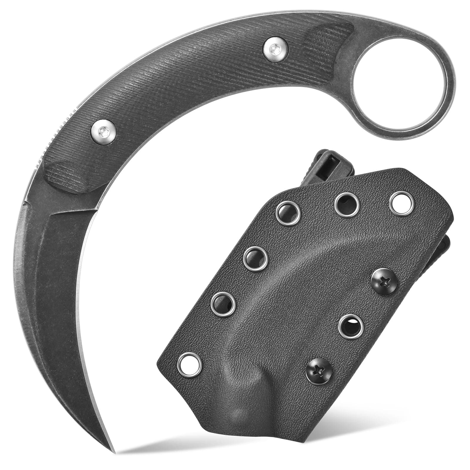 Gtk6901 Fixed Blade Knife D2 Steel Blade G10 Handle Fixed Knife with Kydex Sheath for Outdoor Camping Hiking(Black)