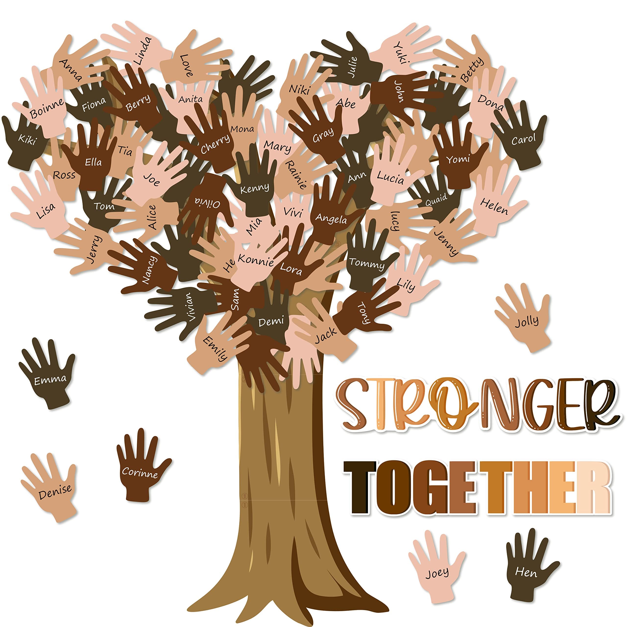 96Pcs Back to School Bulletin Board Set Diversity Equality Tree Cutouts Decoration Stronger Together Inclusive Classroom Skin Tone Hand Tree Wall Chalkboard Decors Supplies for Elementary School Home