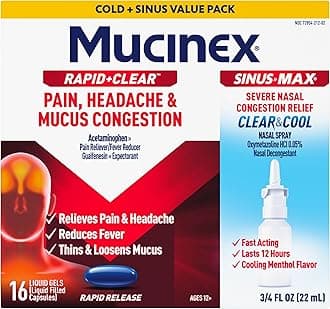 Rapid+Clear Pain, Headache, & Mucus Congestion (16 Liquid Gels) + Sinus Pressure Relief Nasal Spray (0.75 oz), Over-the-Counter Medication Combo Pack for Multi-Symptom Relief