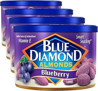 Blue Diamond Almonds, Classic Blueberry Flavored Sweet Snack Nuts perfect size for On-the-go, Lunch, Adults and Kids, 6oz Can (Pack of 4)