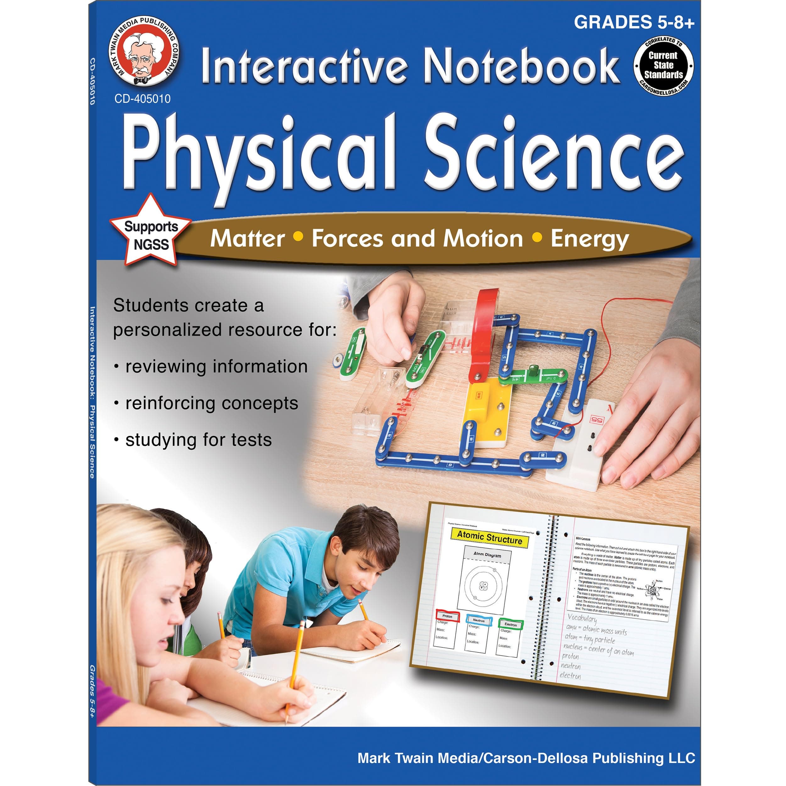 Mark Twain Physical Science Workbook, Matter, Forces, Motion, Energy, and more Physics, Study Guide and Test Prep, Interactive Notebook for Grades 5 and Up