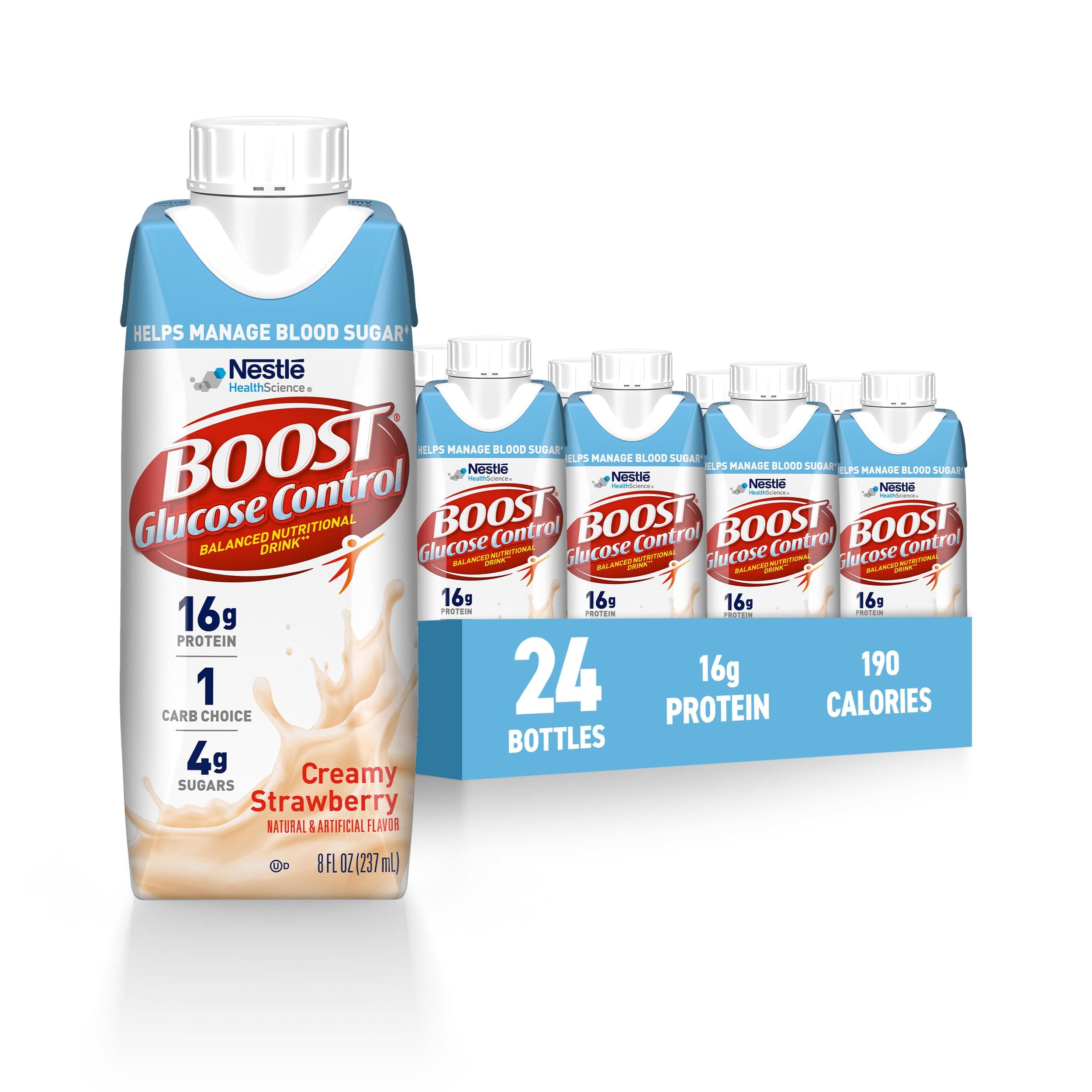 BOOST Glucose Control Ready to Drink Nutritional Drinks, Creamy Strawberry, 8 fl oz Carton (4 x 6 Packs)