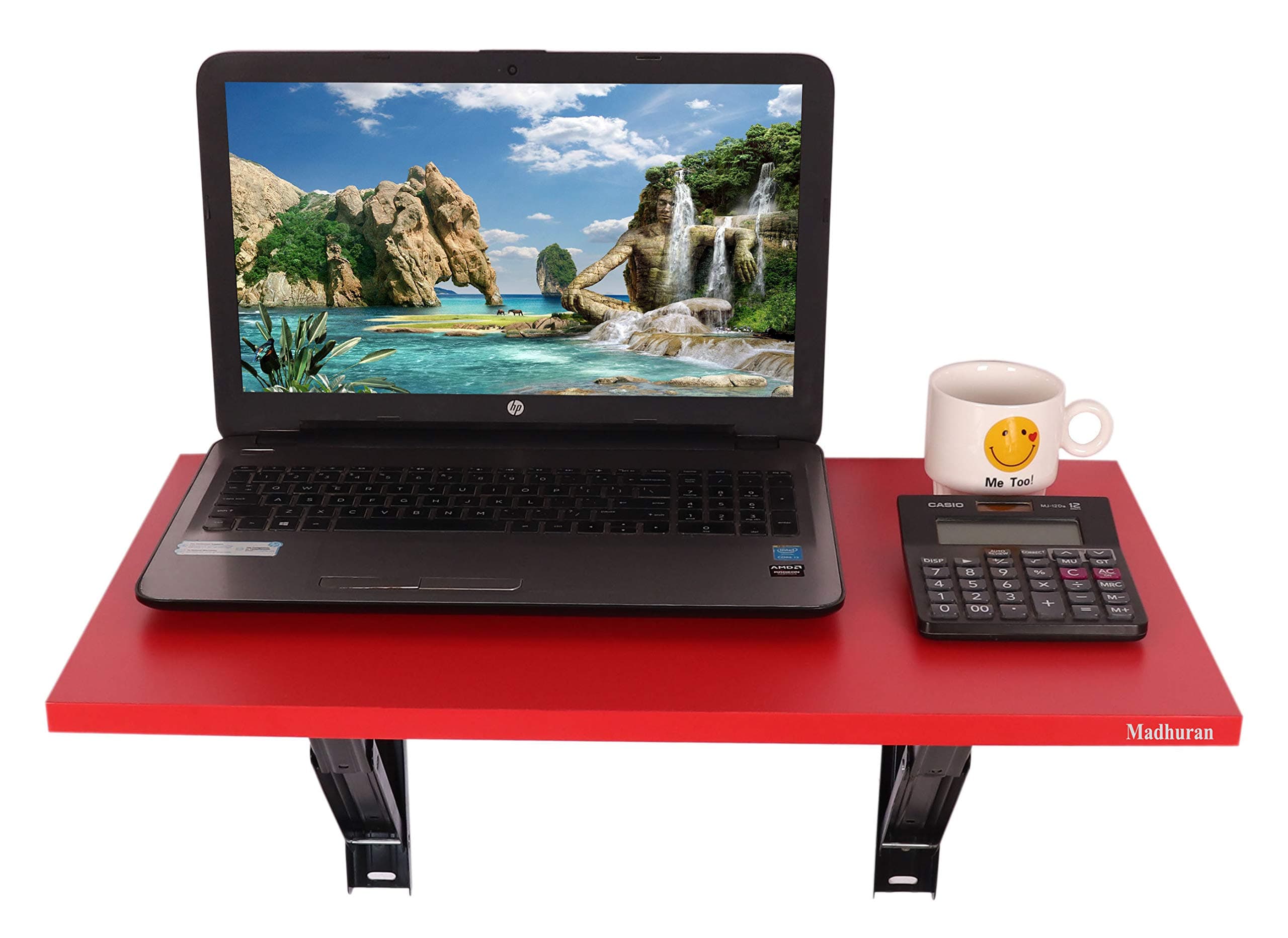 Engineering Wood Folding Wall Mounted Study Office Table (60X35 CM,Red) Multipurpose Organizer Students Accessories Tray Deckup Organiser Home Kitchen Holder