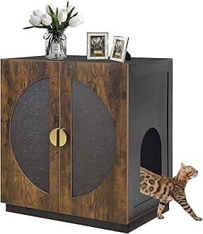 unipawsTall Cat Litter Box Enclosure with Shelves, Hidden Litter Box Cover for Tall or Top Entry Litter Box, Kitty Enclosed Litter Box Cabinet, Cat Box Furniture, Rustic