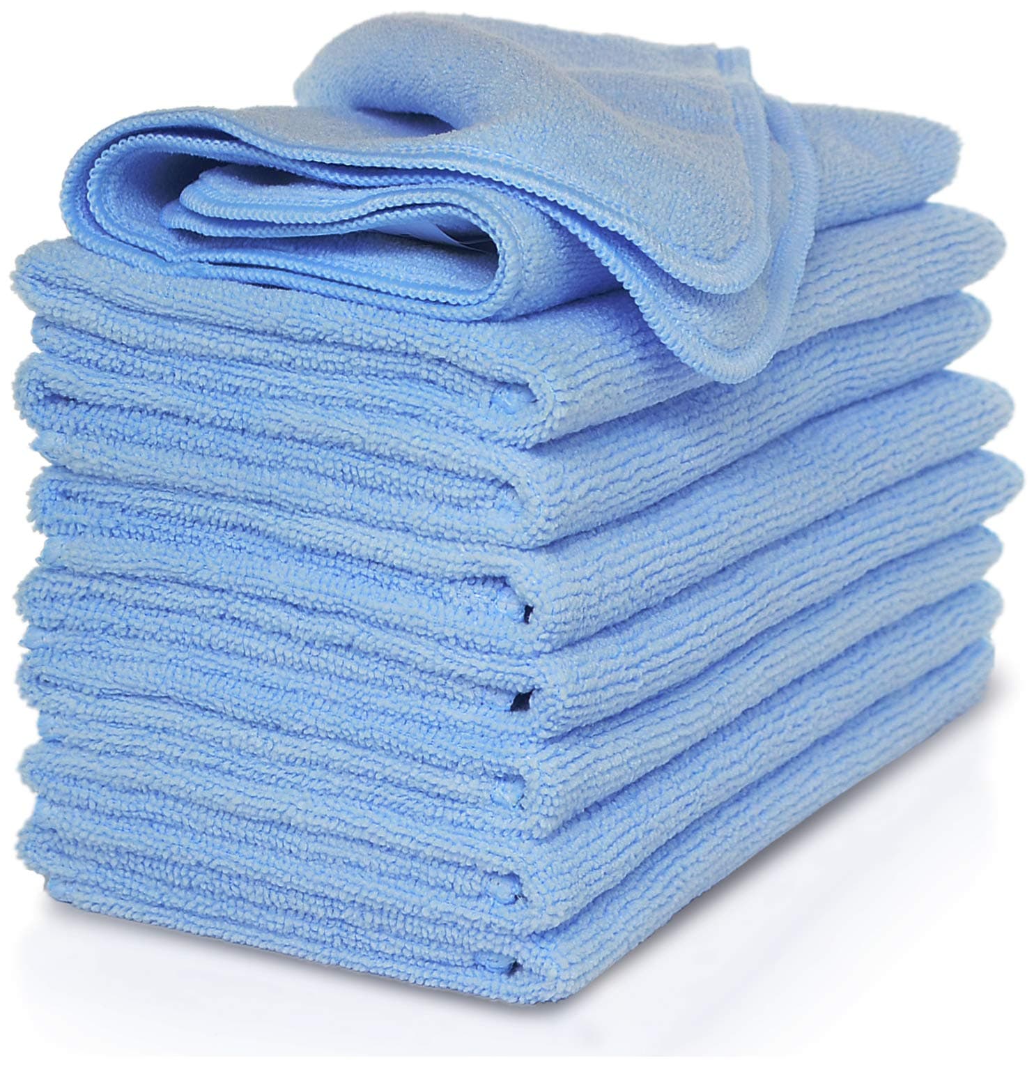 Microfiber Cleaning Cloth, Thick and Large Size 14.2 x 14.2 inches, 8-Pack, Blue, Microfiber Cloth, Cars, Glass, Window, Dish Cloths, Machine Washable, Reusable, Lint-Free
