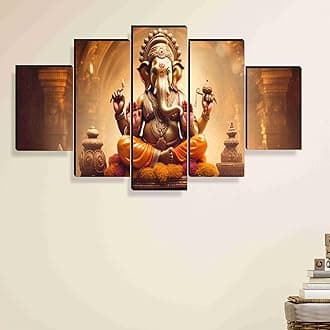 SAF Ganesha Paintings for Wall Decoration - Set Of Five, 3d modern art Painting for Living Room Large Size with Frames for Home Decoration, Hotel, Office 76.2 cm x 45 cm SANFPNLS35456