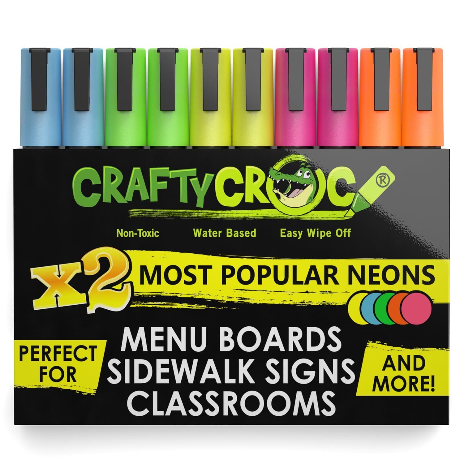 10 Pack Double Neon Chalk Markers (Bold)
