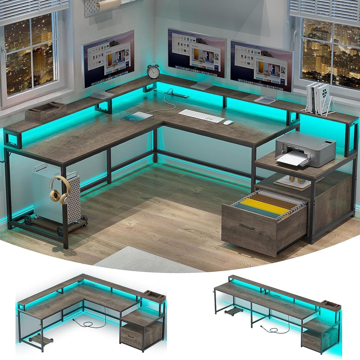 ROYAL POLAR L Shaped Desk L Shape Computer Desk With Storage and Drawers,Corner Pc Table Home Office Desk (Style 1)