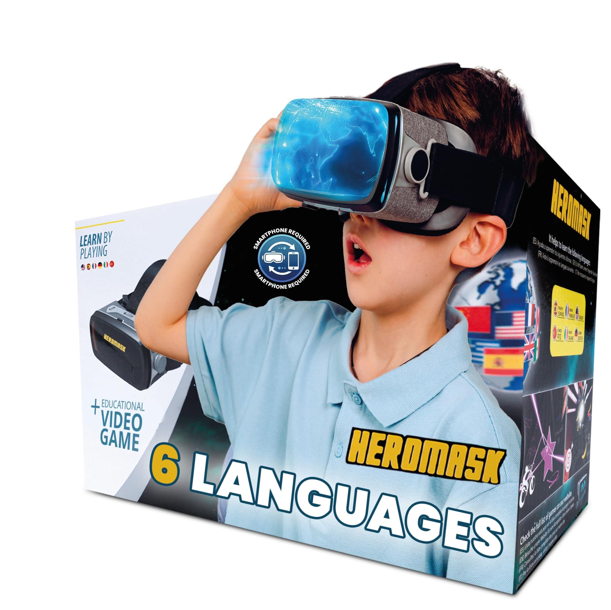 HeroMask VR Headset ＋ Language Games — Gift for Kids 5–12 — 300+ Words, 6 Languages: Spanish, English, Chinese & More | Award-Winning Virtual Reality Educational Toy for Birthday or Christmas