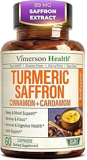 Saffron Supplements – 89mg Saffron Extract, 1000mg Turmeric Curcumin, Ceylon Cinnamon & Cardamom – Daily Mood, Joint & Metabolic Support – Joint Supplements for Women & Men – 60 Capsules