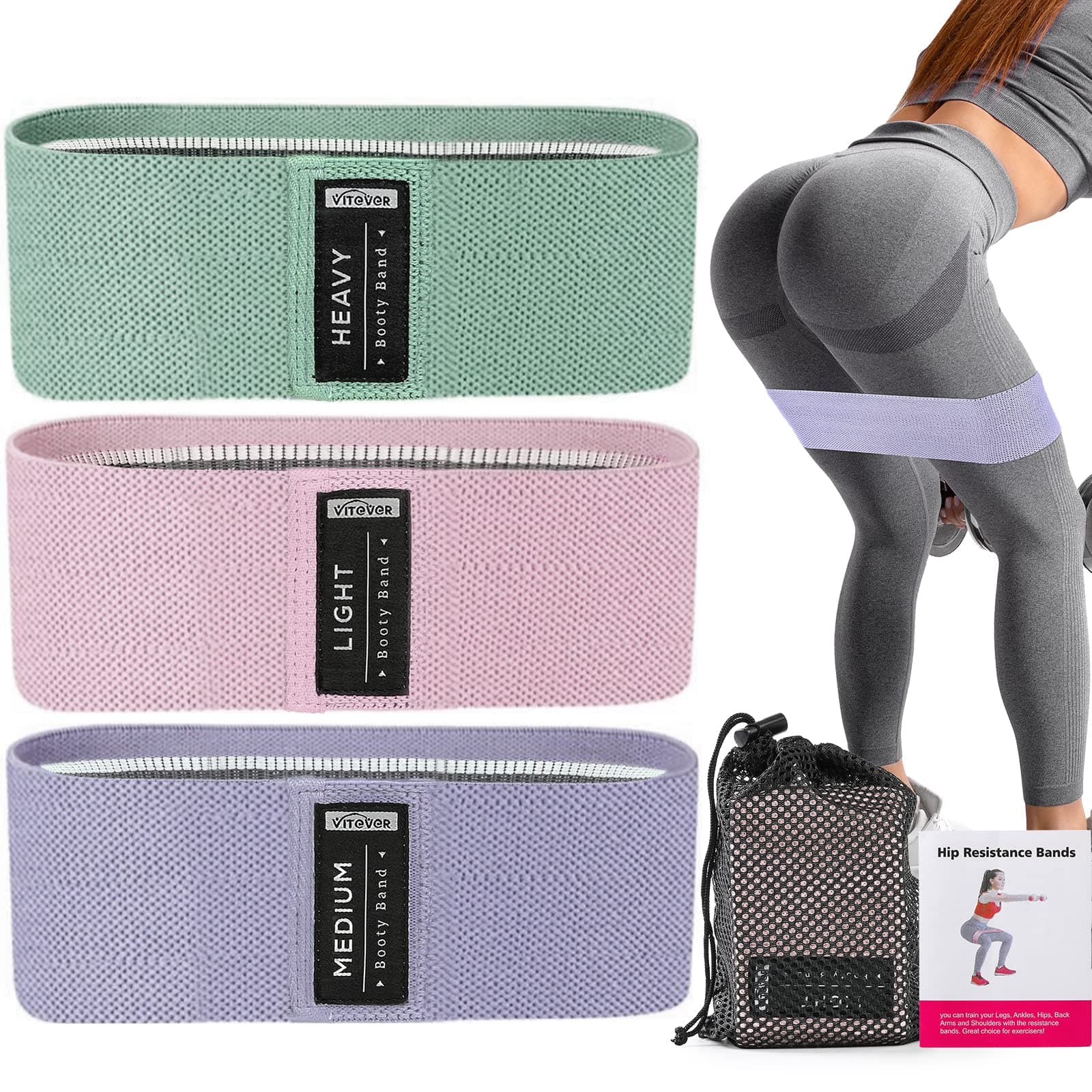 Booty Bands Set, Resistance Bands for Working Out, Exercise Bands for Women and Men Legs and Butt, Stretch Bands for Pilates, Yoga Starter Set