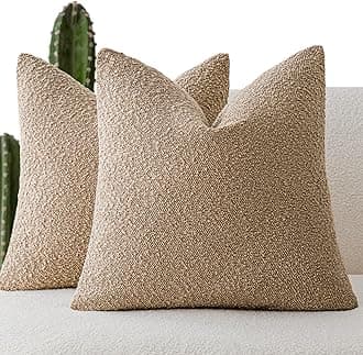 Foindtower Pack of 2, Decorative Textured Boucle Throw Pillow Covers Accent Solid Pillow Cases Cozy Soft Couch Cushion Case for Chair Sofa Bedroom Living Room Home Decor 22 x 22 Inch Taupe Khaki Camel