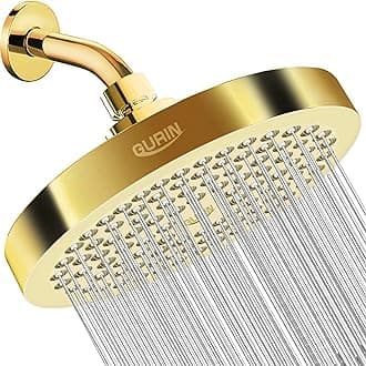 Shower Head High Pressure Rain, Luxury Bathroom Showerhead with Gold Plated Finish, Adjustable Angles, Anti-Clogging Silicone Nozzles