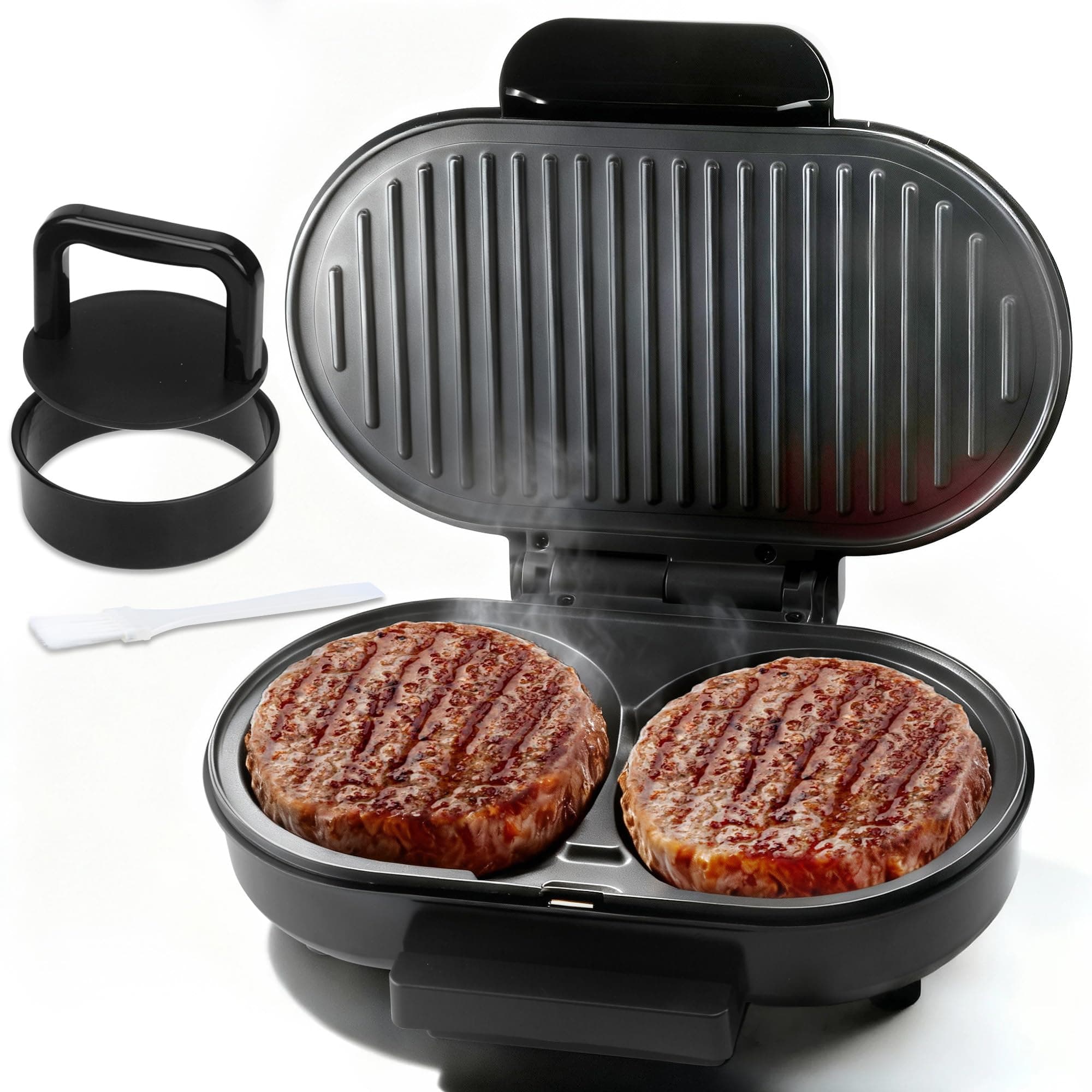 FineMade Double Mini Grill Maker, Breakfast Sandwich Maker, Burger Press Patty Maker, Panini Press Grill, Small Electric Grill, Ideal for Making Breakfast, Lunch and Snacks