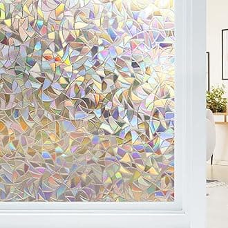 Haton Window Privacy Film, Stained Glass Rainbow Film Decorative Window Clings, Static Cling Sun Blocking Stickers Decals Coverings Tint for Home Heat Control, Non-Adhesive 23.6" x 78.7"