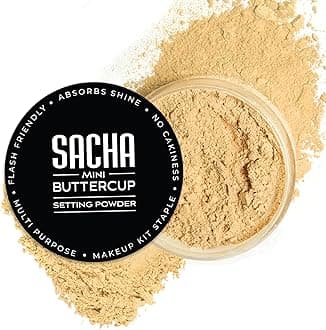 Sacha BUTTERCUP Mini Setting Powder. No Ashy Flashback. Blurs Fine Lines and Pores. Loose, Translucent Face Powder to Set Makeup Foundation or Concealer. For Medium to Dark Skin Tones, 0.35 oz.