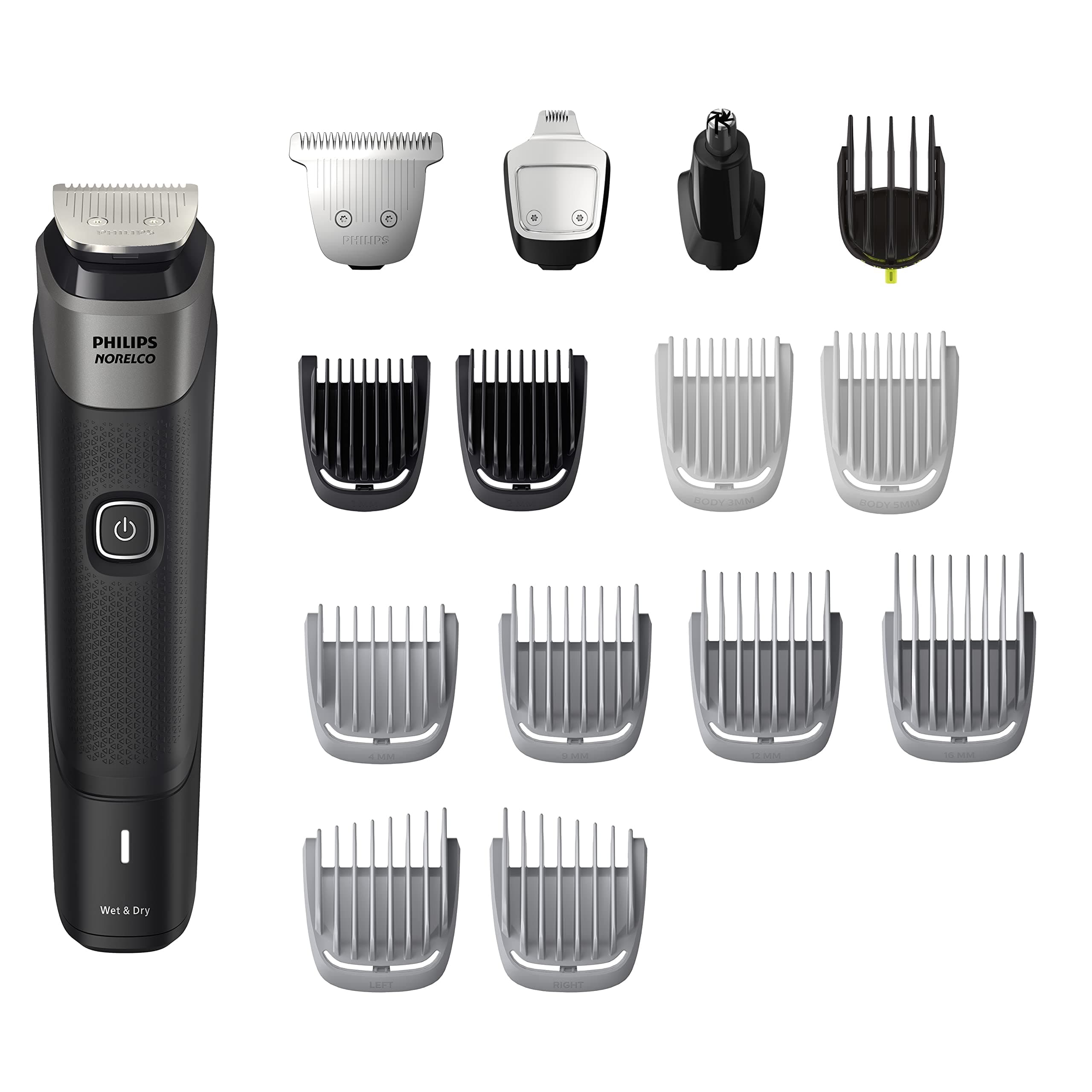 Philips Norelco Multigroom 5000 Series, All-in-One Trimmer and Hair Clipper, 18-Piece Men's Grooming Kit for Beard, Face, Hair, Body and Intimate Areas, No Blade Oil Needed, Model MG5910/49