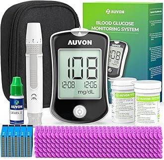 AUVONBlood Glucose Monitor Kit, 150 Glucometer Strips, 150 Lancets, 1 Blood Sugar Monitor, 1 Painless Lancing Device, 1 Control Solution, DS-W Blood Sugar Testing Kit with No Coding, Large Display
