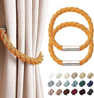 NICEEC 2 Pack Strong Magnetic Curtain Tiebacks Modern Simple Style Drape Tie Backs Convenient Decorative Weave Rope Curtain Holdbacks for Thin or Thick Home & Office Window Draperies (Orange)
