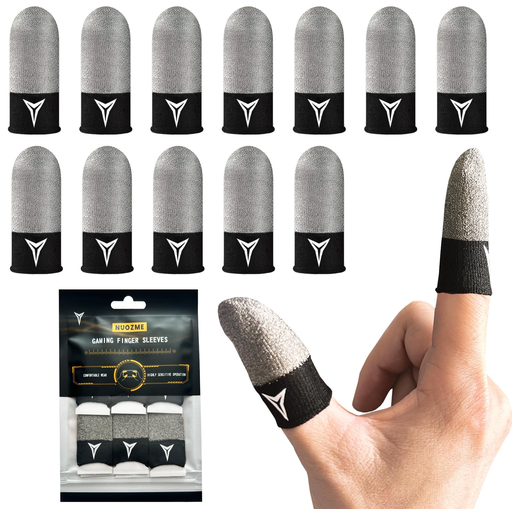 Improved Version-12 Pack Visible Pure Silver Fiber&Carbon Fiber Professional Model Gaming Finger Sleeves,No Rubber Band,Maximum Touch Response,Comfortable fit, Anti-Sweat,Fit All Touchscreen Devices