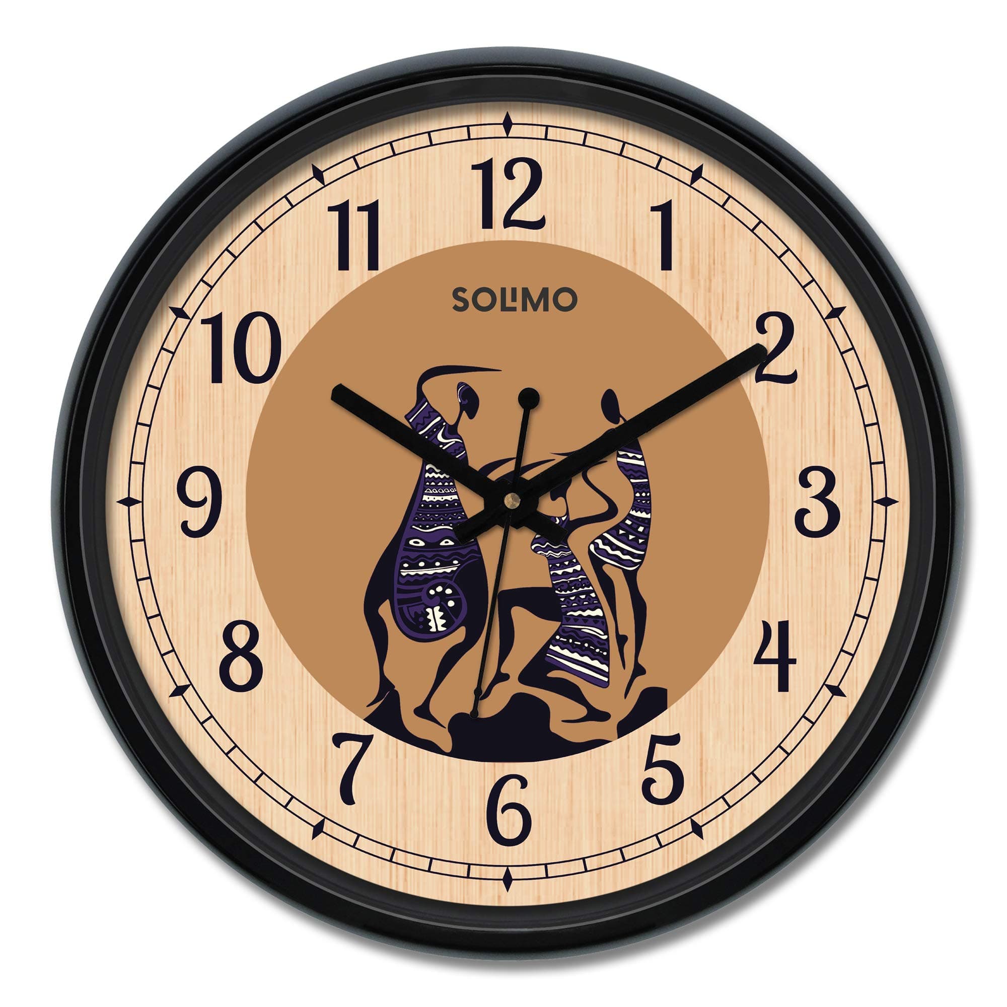 Amazon Brand - Solimo 12-inch Plastic & Glass Wall Clock - Warli (Silent Movement), Black