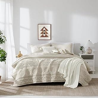 WDCOZY Beige Boho Quilt King Size Bedding Set with 2 Pillow Shams, Farmhouse Lightweight Soft Bedspread Coverlet for All Season, 3 Pieces, 104x90 inches