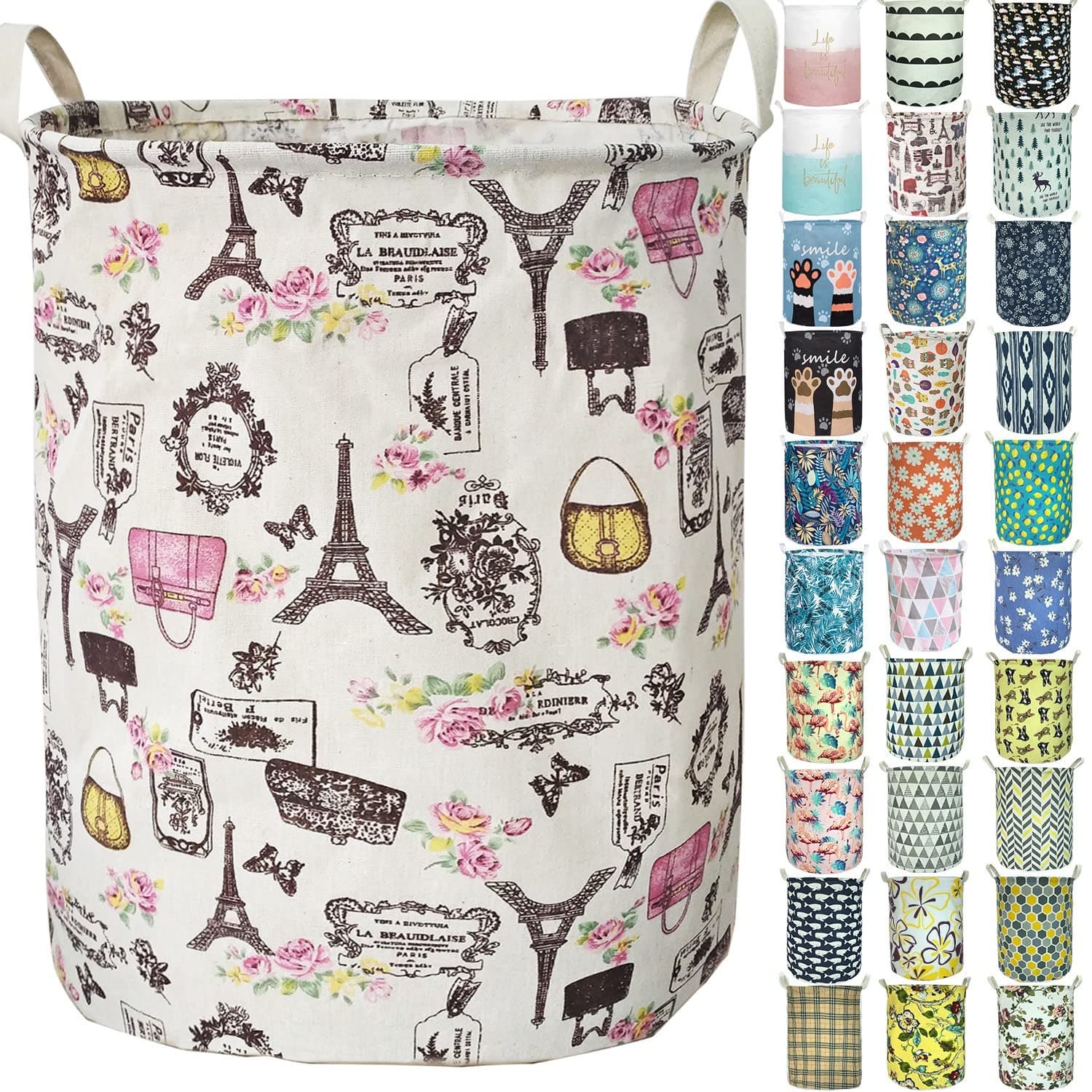 Merdes 19.7’’ Waterproof Foldable Laundry Hamper, Dirty Clothes Laundry Basket, Linen Bin Storage Organizer for Toy Collection (Paris)