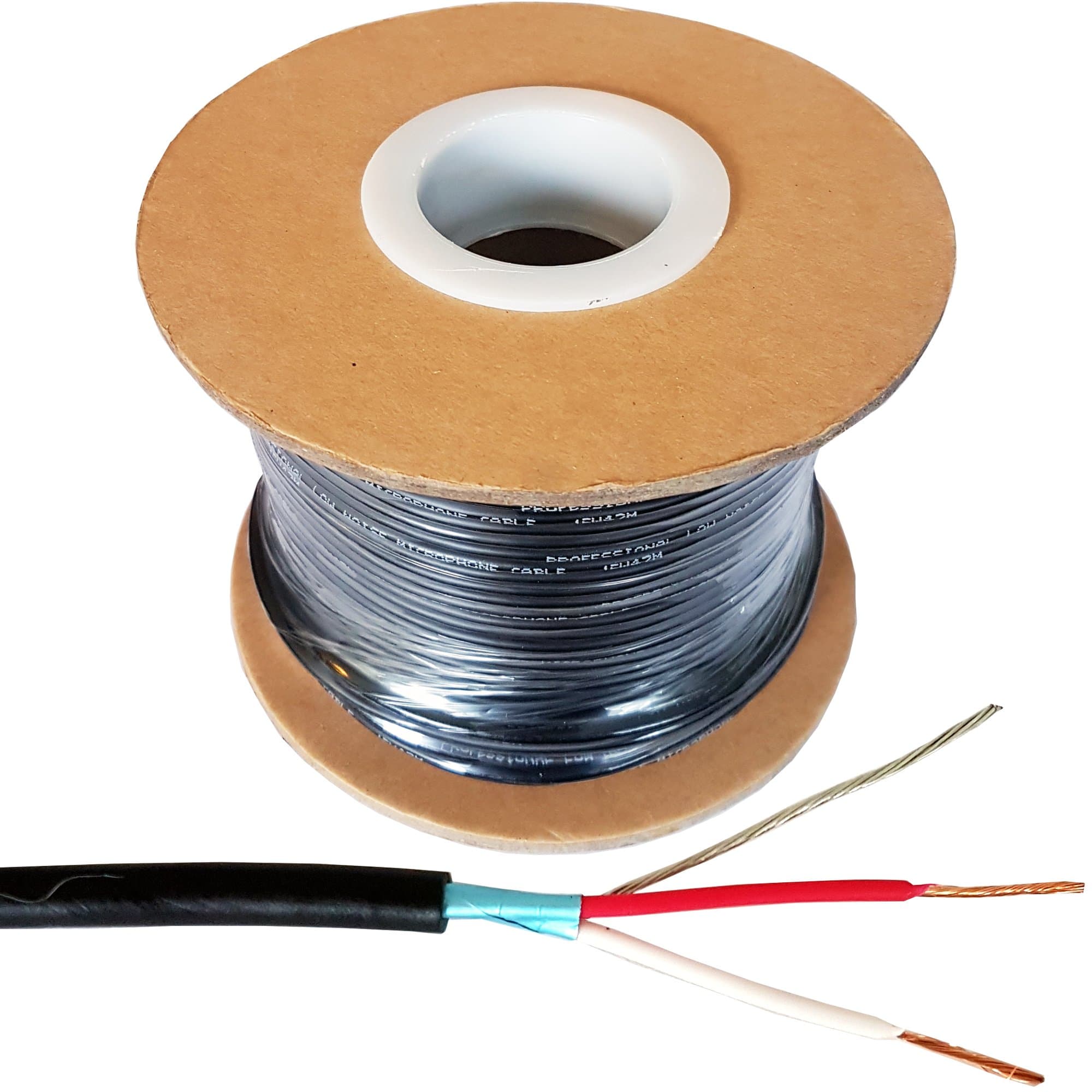 Loops 50m 2 Core Shielded Screened Audio Cable – PURE COPPER – Microphone Lead Reel – Perfect for XLR & 6.35mm Connectors – OFC Instrument/Mic Drop Install Studio Wire