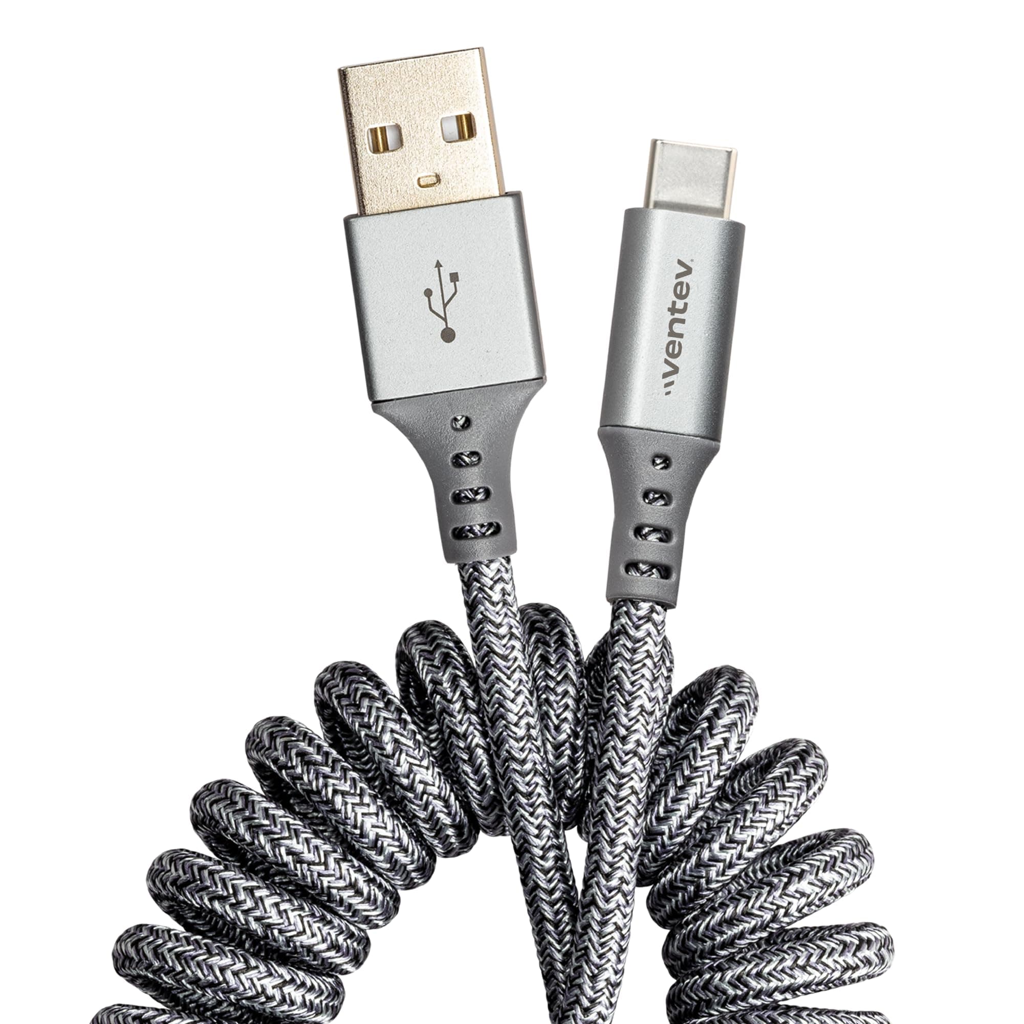 - Ventev USB A to USB C High-Speed Helix Travel Cable for iPhone 15-17, Samsung, Pixel, Android Phones and More Devices (Heather Gray)