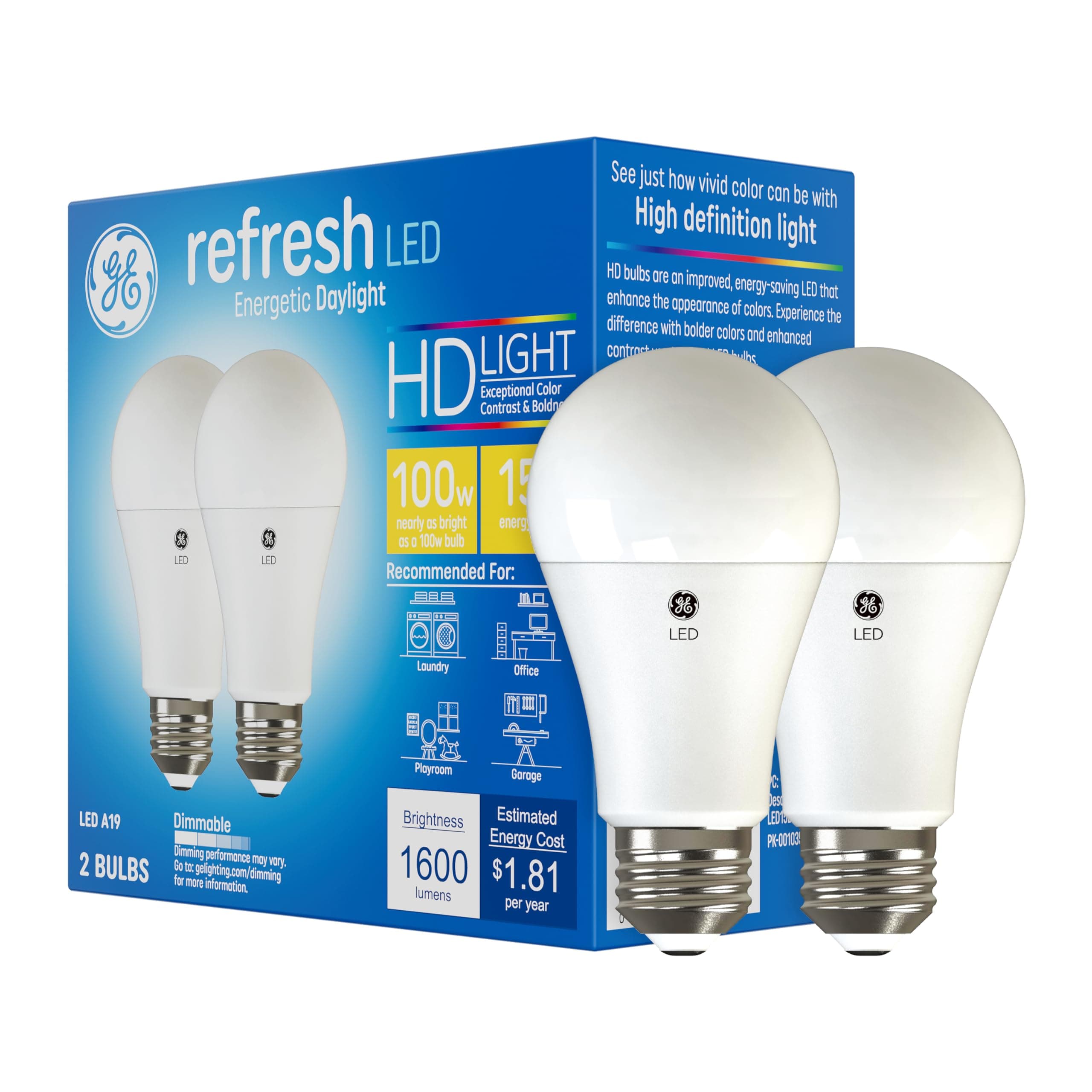 Refresh LED Light Bulbs, 100 Watt, Daylight, A19 (2 Pack)