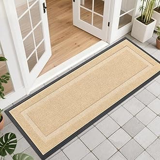OLANLY Front Door Mat Indoor Outdoor Entrance, Waterproof All-Season, All-Weather Doormat, Sturdy Natural Rubber, Fade Resistant, Low Profile, Easy Clean Patio Porch Entryway Mat, 47x17, Beige