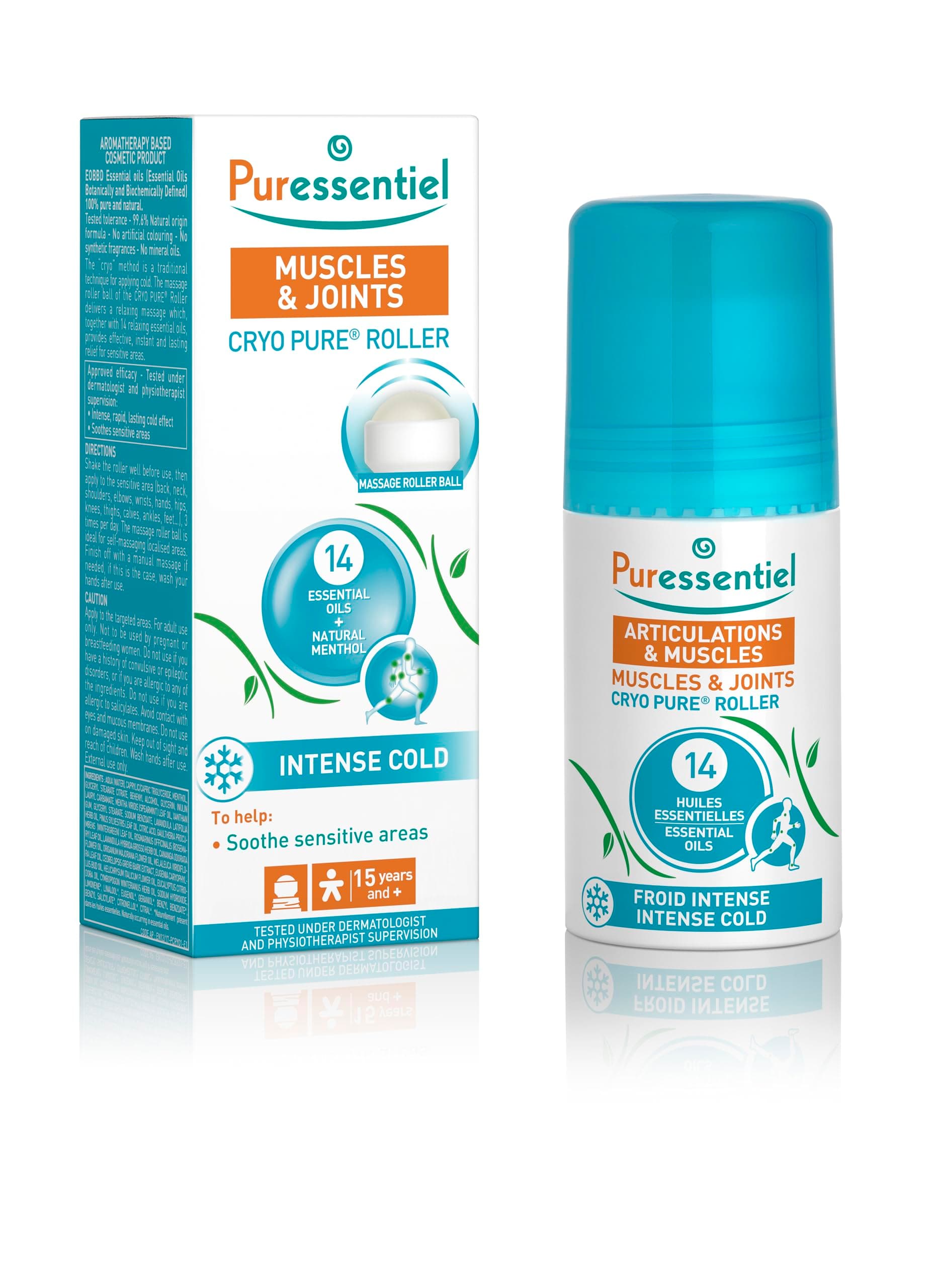 Muscles and Joints Cryo Pure Roller 75 ml – Fast and Natural Pain Relief – Soothing and Long Lasting Cooling Sensation – Natural Menthol and 14 Essential Oils