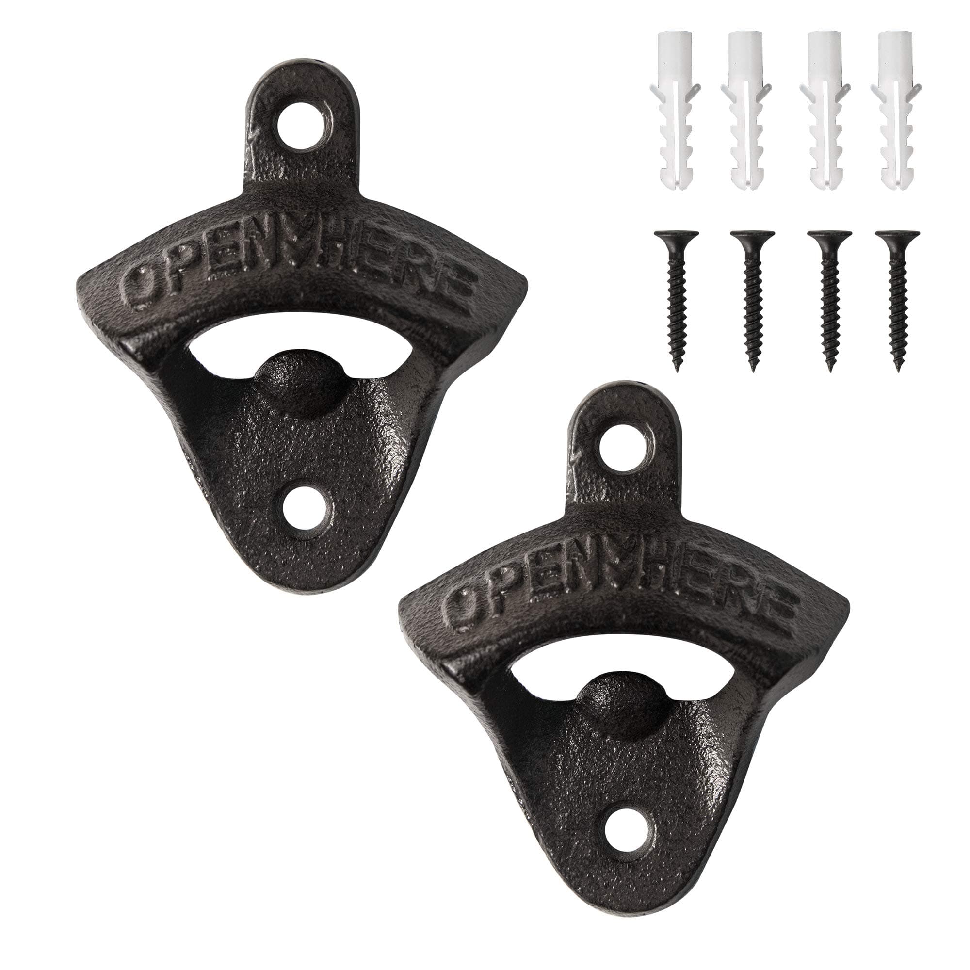 2PCS Cast Iron Wall Mounted Bottle Opener Vintage Rustic with Self-Tapping Screws for Home Garden Bar KTV Hotel HE06
