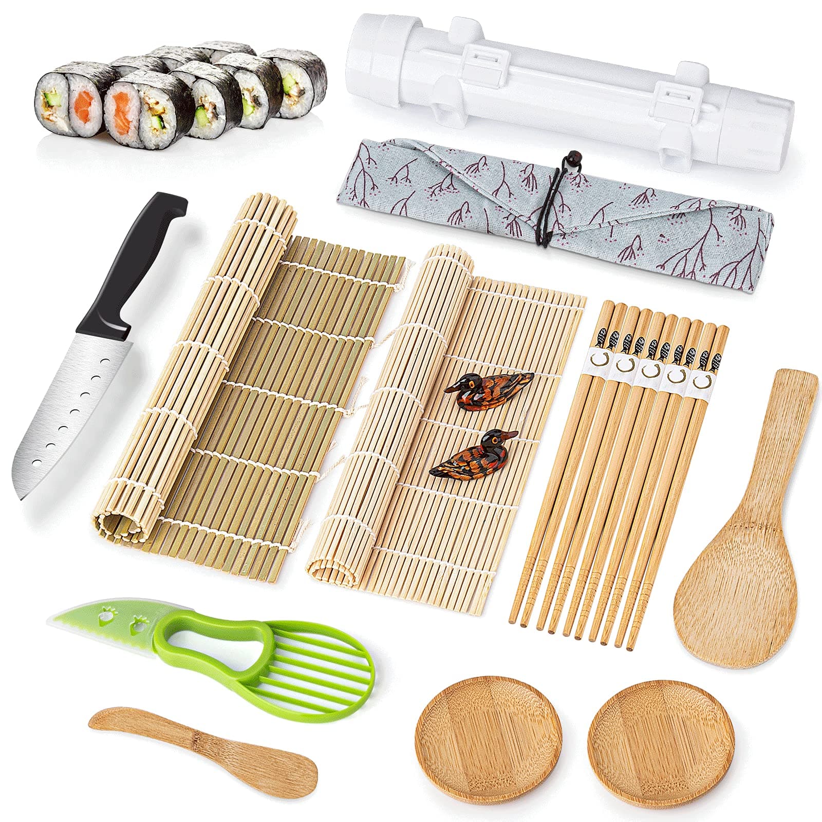 Luney Sushi Making Kit, All in One Sushi Roller Set Maker Kit with Bamboo Rolling Mat, Bazooka, Chopsticks Holders, Rice Paddle, Avocado Slicer for Beginners, Adults, Family, Friends, Home