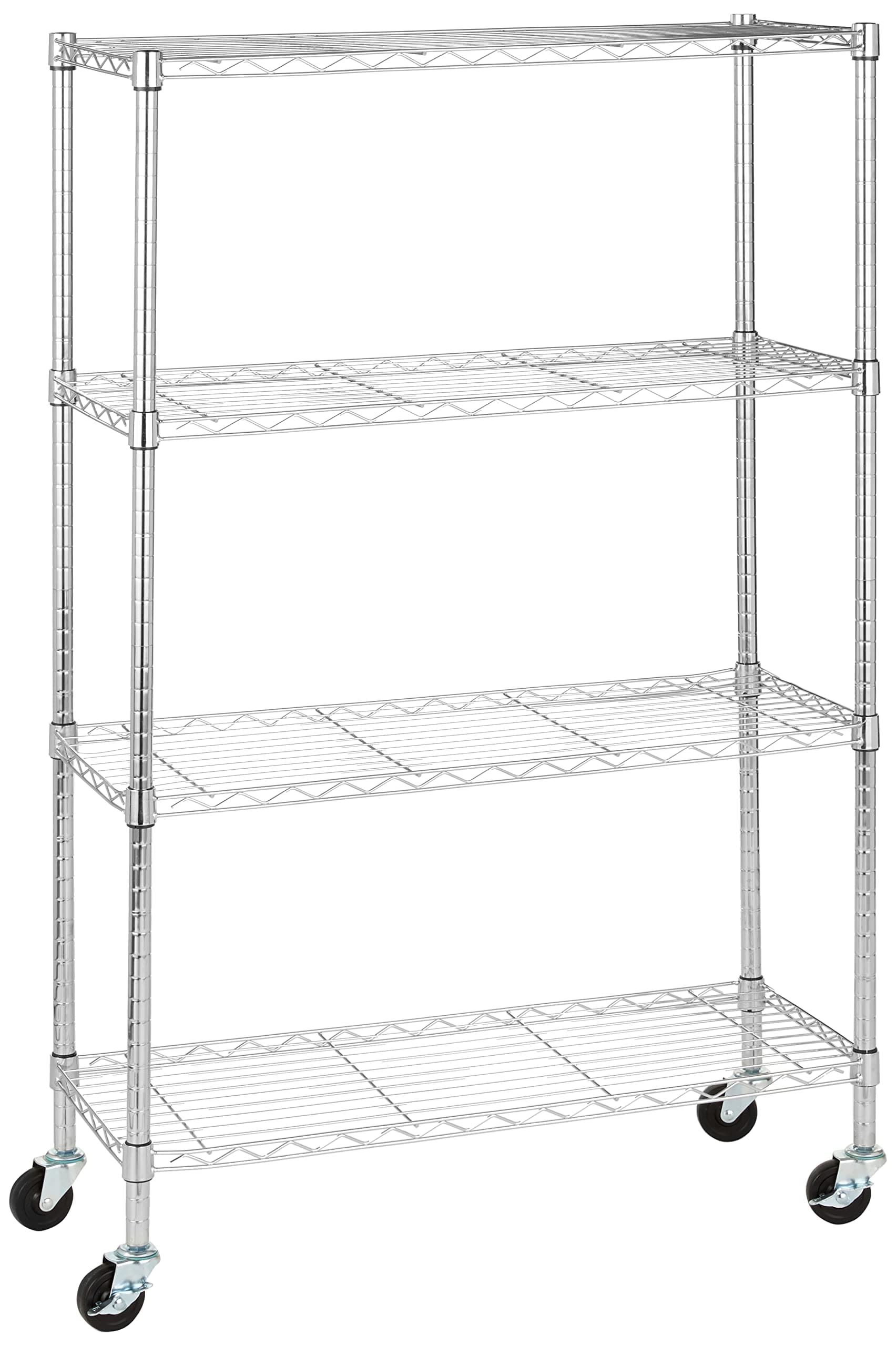 Amazon Basics 4-Shelf Adjustable, Heavy Duty Storage Shelving Unit on 3'' Wheel Casters, Metal Organizer Wire Rack, Chrome, 91.4 x 35.5 x 146.6 cm