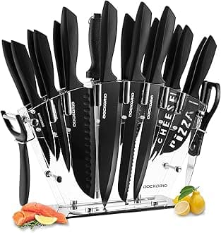 Kitchen Knife Set with Block, 19 PCS High Carbon Stainless Steel Sharp includes Serrated Steak Knives Set, Chef Knives, Bread Knife, Scissor, Sharpener, all in one