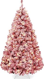 Best Choice Products Pre-Lit Red Christmas Tree, 6ft Artificial Flocked Full Fir Tree, Holiday Decoration w/ 250 Lights, 928 Branch Tips